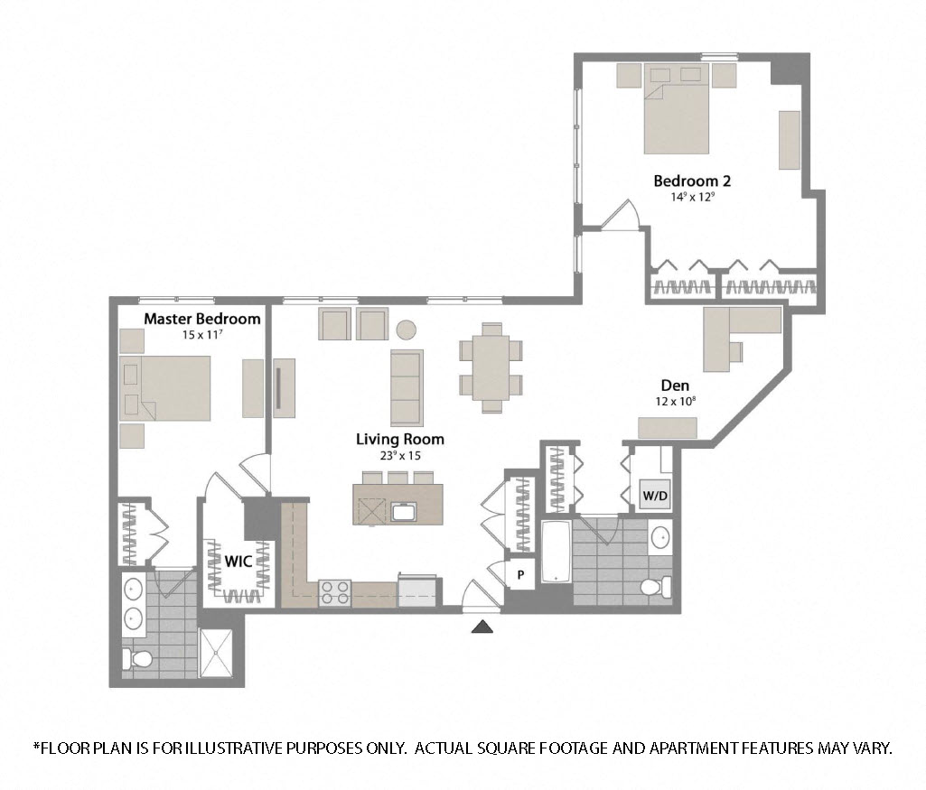 Floor plan for 2 beds, 2 baths, 1570 sqft